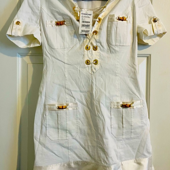 Dresses & Skirts - White Bebe safari dress with bamboo